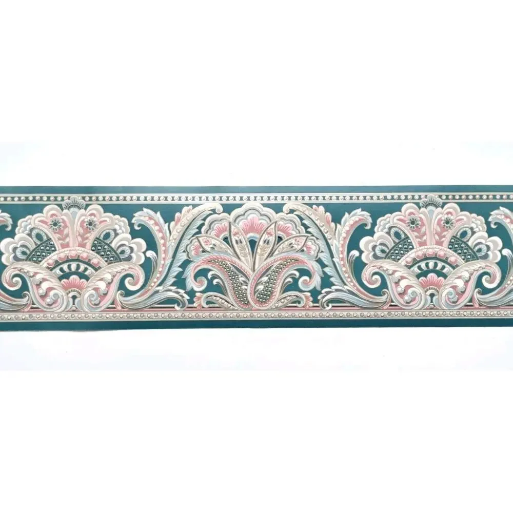 Foremost Pre-pasted Decorative Border - 5yds - Green Rose Blue Gold - 4.13